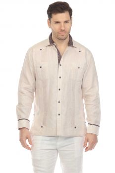 Mojito Linen Guayabera Shirt with Contrast Trim